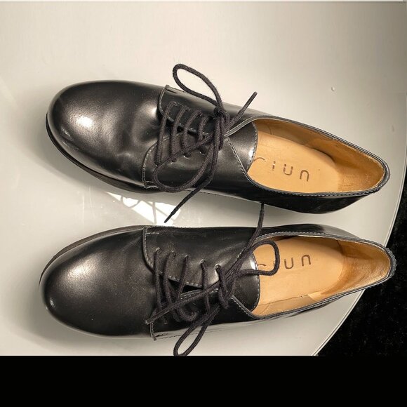 NEW Unisa round toe, lace up, Italian loafers in grey patent leather wedge shoes - Picture 7 of 8